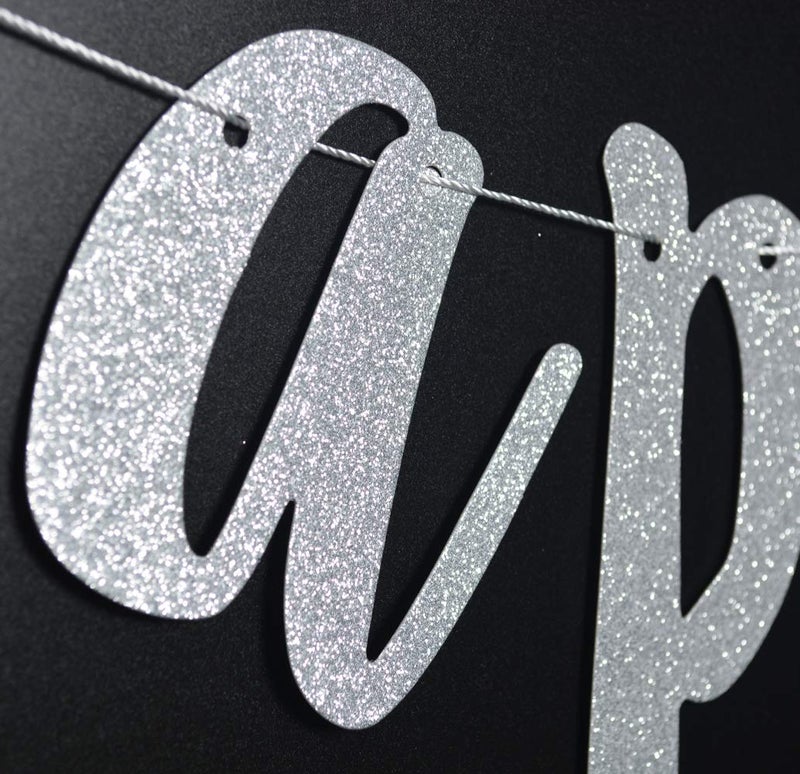 FOZEE Happily Ever After Silver Glitter Bunting Banner, Engagement, Bridal Shower, Wedding Party Photo Booth Props Signs,Pre-Strung Cursive Bunting - Image 4